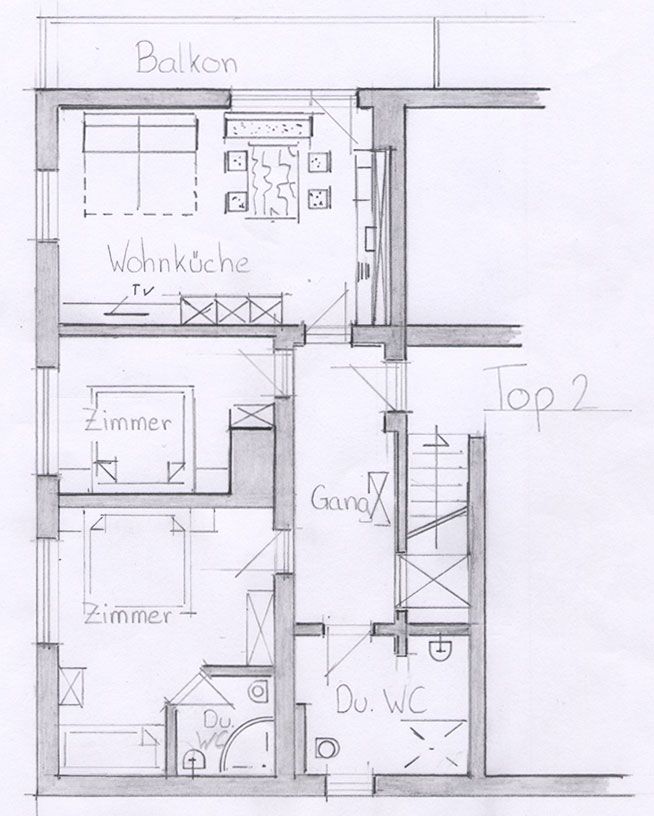 Grundrissplan Appartement TOP 2 für 5 - 7 Personen